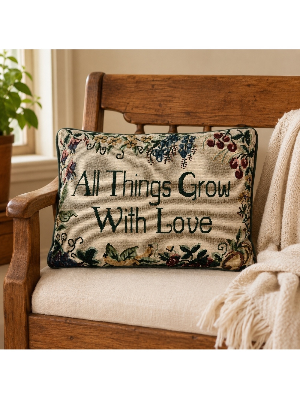 Vintage Tapestry Accent Pillow All Things Grow With Love Floral Garden Decor
